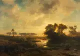 Landschaft mit Kühen im Abendlicht by Johann Gottfried Steffan, 1852, oil on canvas, sold Jun 2023
