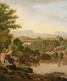 zugeschrieben "Savoyische Flusslandschaft by Wolfgang Adam Töpffer, oil on panel, sold Jun 2023
