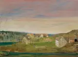 Der alte Hof Rheinfelden an der Mündung der Glatt in den Rhein by Ernst Georg Rüegg, 1920, oil on canvas, offered Jun 2023