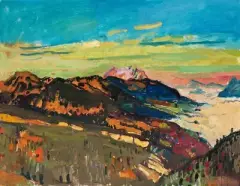 Über dem Nebel by Henri Schmid, 1977, oil on canvas, sold Jun 2023