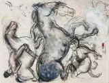 Pferde mit Reiterin by Mario Comensoli, 1992, mixed media, offered Jun 2023