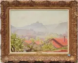 Vienne - Isère": Blick über die Dächer der Stadt gegen Notre Dame de Pipet by Gustave François, oil on canvas, sold Jun 2023