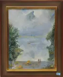 Nebliger Tag am Seealpsee by Theo Glinz, oil on panel, sold Jun 2023