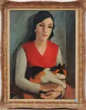 Mädchen mit Katze by Alfons Grimm, 1930, oil on board, sold Jun 2023