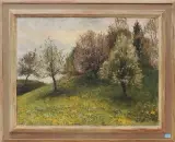 Bäume im Frühling by Reinhold Kündig, oil on canvas, sold Jun 2023