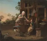 Die Obsthändlerin by Maria Margaretha la Fargue, oil on panel, sold Mar 2023