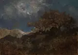 Landschaft bei aufziehendem Gewitter by Alexandre René Veron, 1855, oil on panel, sold Mar 2023