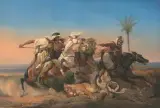 Die Löwenjagd by Frankreich, 1.Hälfte 19.Jh., oil on canvas, sold Mar 2023