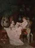 Mutter und Kind bei der Lektüre im Salon by José Miralles-Darmanin, oil on canvas, offered Mar 2023