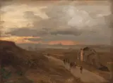 Blick von der Via Appia auf Rom by Oswald Achenbach, oil, sold Mar 2023