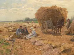 Heuernte by Hugo Mühlig, oil on panel, sold Mar 2023