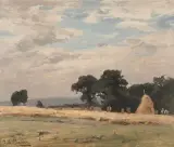 Landschaft mit Heuernte by Josef Willroider, oil on board, sold Mar 2023