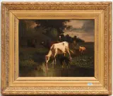 Gegenstücke: Weidende Kühe Schafe / Kühe an der Tränke by André Cortes, oil on canvas, offered Mar 2023
