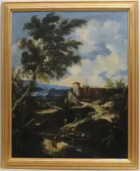Nachfolger Landschaft mit Fischerbooten by Antonio Francesco Peruzzini, oil on canvas, sold Mar 2023