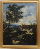 Nachfolger Landschaft mit Fischerbooten by Antonio Francesco Peruzzini, oil on canvas, sold Mar 2023