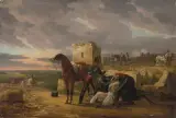 Le Hussard blessé by Jacques Francois Joseph Swebach des Fontaines, 1815, oil on panel, sold Mar 2023