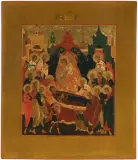 Russisch, Palech-Schule, 2.Hälfte 19.Jh by Entschlafen der Gottesmutter, tempera, offered Mar 2023