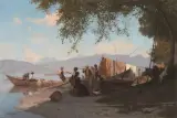 Préparatifs à la pêche à Grande-Rive", 1876 by François Bocion, oil on canvas, sold Mar 2023