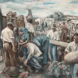Le Travail", 1943 by Ernest Pizzotti, oil on canvas, sold Mar 2023