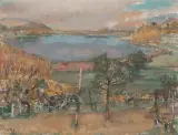 Lago di Muzzano von Sorengo aus gesehen", 1944 by Pietro Chiesa, oil on canvas, sold Mar 2023