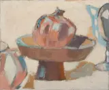 Stillleben mit Granatapfel", 1949 by Max Gubler, oil on canvas, sold Mar 2023