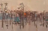 Parkanlage bei Sonnenuntergang by Rudolf Zender, mixed media, sold Mar 2023