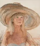 Le Sombrero" (Selbstportrait?), 1984 by Irène Zurkinden, oil on canvas, sold Mar 2023