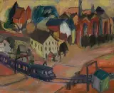 Zürich, Brauerei Tiefenbrunnen, um 1953 by Friedrich Kuhn, oil on canvas, sold Mar 2023
