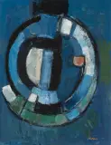Komposition blau/schwarz by Carl Walter Liner, oil on canvas, sold Mar 2023