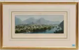 Panorama von Interlaken und Unterseen von Nordosten by Interlaken und Unterseen, watercolor, sold Mar 2023