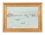 Venice Canal San Marco by Jean Rigaud, 1984, oil on canvas, sold Apr 2023