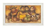 Children with Mangos and Puppies by Salvador Cabrera, 1969, oil on canvas, sold Apr 2023