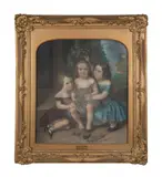 Three Young Ladies by Charles Fournier, 1853, pastel on paper, sold Jun 2023