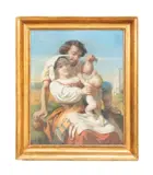 Couple with Child" mid to late 19th century by Alexandre Josquin, pastel on paper laid to canvas, sold Jun 2023