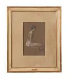 Study in Orange and Rose by Thomas Dewing, 1909, pastel on medium light brown paper, sold Jun 2023