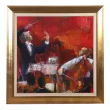 Concert" depicting a conductor leading an orchestra by Conchita Conigliano, oil on canvas, sold Jun 2025