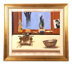 Still life "Pride and Joy" depicting a kitchen sink with colander by William B Hoyt, photograph of Bob Dylan, sold Jun 2025