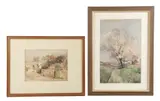 DE artist by Robert Shaw, Watercolor Paintings "Pink Blossom" and "Garden Wall", sold Jul 2025
