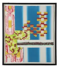 Abstract Monoprint by Shirley Kaneda, mixed media and collage on paper, sold Jul 2025