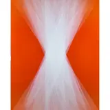 Spaces in Between (Orange) by Bernadette Jiyong Frank, 2017, oil and acrylic on panel, sold Aug 2022