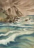 Shower by Chiura Obata, watercolor and gouache on silk, sold Aug 2022