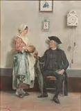 Untitled (Barmaid and Gentleman) by Eugen Von Renazzi, oil on canvas, sold Aug 2022