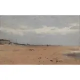 Beach Scene with Figures and Boats (double sided) by Eugène Boudin, oil on panel, sold Aug 2022