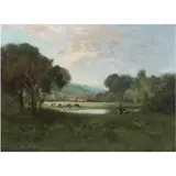 Untitled (Cattle Grazing by a Pond with Figures) by William Keith, oil on canvas (laid down on board), sold Aug 2022