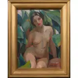 Nude" and Portrait of a Lady in Black by Luvena Vysekal, oil on panel (double-sided), sold Sep 2022