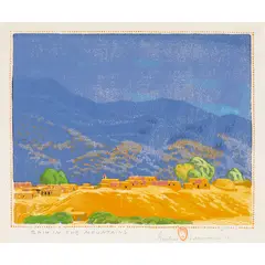 Rain in the Mountains (1926) by Gustave Baumann, 1956, woodcut in colors, sold Sep 2022