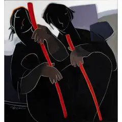 Rhythm in Red by Hessam Abrishami, 2000, oil on canvas, sold Sep 2022