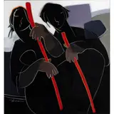 Rhythm in Red by Hessam Abrishami, 2000, oil on canvas, sold Sep 2022