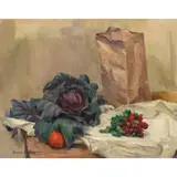 Still Life with Radishes by Victor Arnautoff, oil on canvas, sold Sep 2022