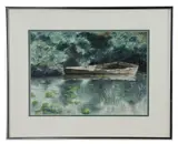 boat on the river by Gary Shepard, watercolor, sold Apr 2025